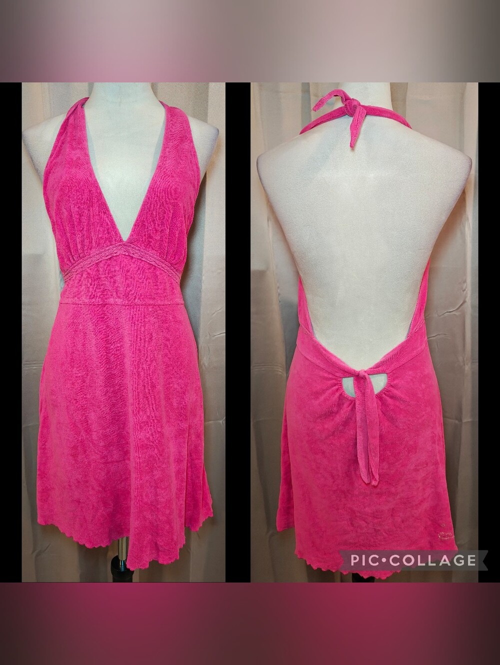 💖Y2K Duck Head Hot Pink Terry Cloth Halter Mini Dress💖